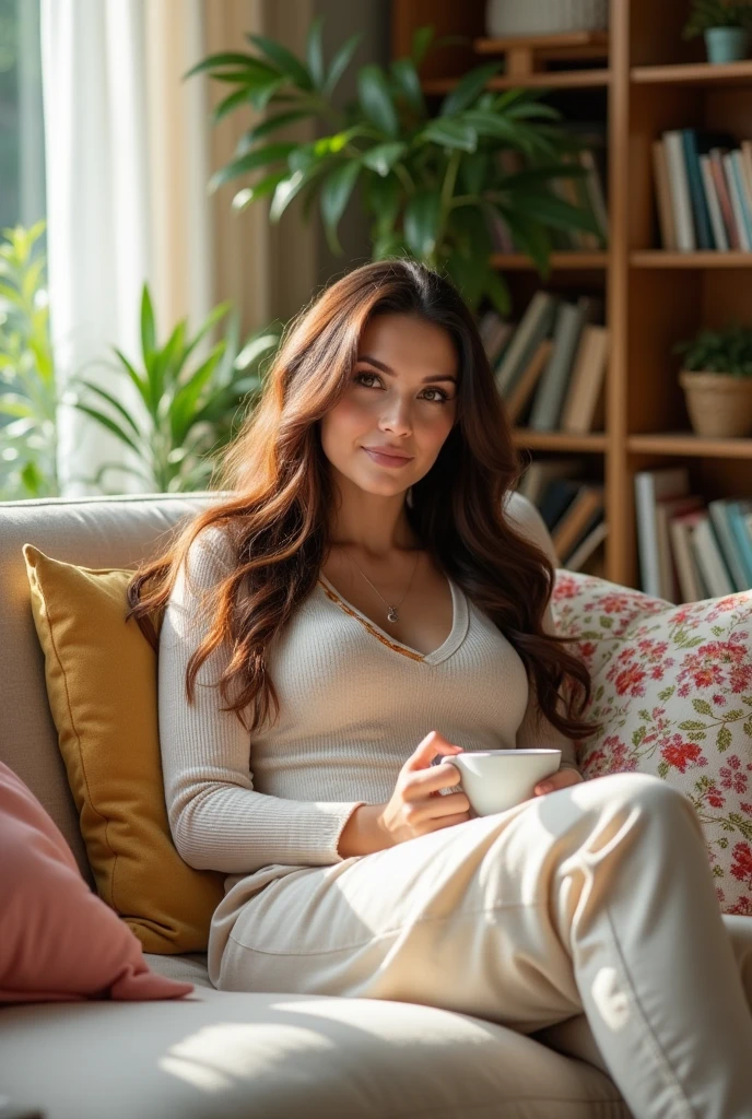 Woman sitting on sofa