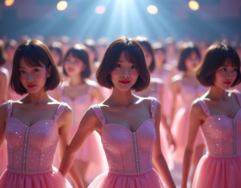 [Japanese Clone girls=Myself], [Perfect Clone girls Raw Photography Art], [16K, Highest quality, Ultra-high resolution], (((Unrealistic, Unprecedented sight, (((A World of Myself Proliferation, Ultra-realistic)))))), (Japanese, woman, 22-year-old, Saito-Asuka), ((Small face, Brown and black hair, Short Hair)), ((Very beautiful detailed girls, Accurate body structure, Very detailed and perfect super busty body)), ((amazing super big tits, Large, swelling breasts)), (Dark Eyes, Mature face, Cute Smile, A gentle gaze), (Happy laughter), [[(((((Very detailed, 1girl-1,000,000,000,000,000,000,000,000,000,000,000,000,000cloning girls))))), (((((A very detailed and precise description of the doppelganger, Perfectly the same girl, The exact same smile, Perfect same hair, Perfect same clothes, Exactly the same height, Perfect same super busty))))), (((((Myself only))))), (((Very detailed,№１group, on stage, アイドルgroup, Nogizaka46's stage costumes, 30,000Myself))), (((Very detailed,№２group, Audience seats, Pale pink camisole, 150,000,000Myself)))]], (((Perfect description, Smiling face, hug, wave hands, Matching poses, Matching dance))), (((Very detailed, Super crowded in a different dimension, Abnormal crowding, Super crowded))), (Large Concert Hall, Spotlight, Live Stage Lighting), (((Wide field of view, Very detailed and clear hyper-perspective drawing)))),top view