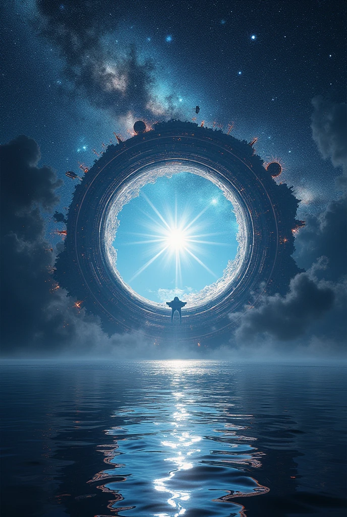 masterpiece, super detail, uhd, 8k, super detail, best quality, Milky Way, universe space, star々The ocean, Spaceship, Countless sparkles, Circular Gate of Space-Time, the center is shining, There is light around the circle, super ancient technology, Go through the gate