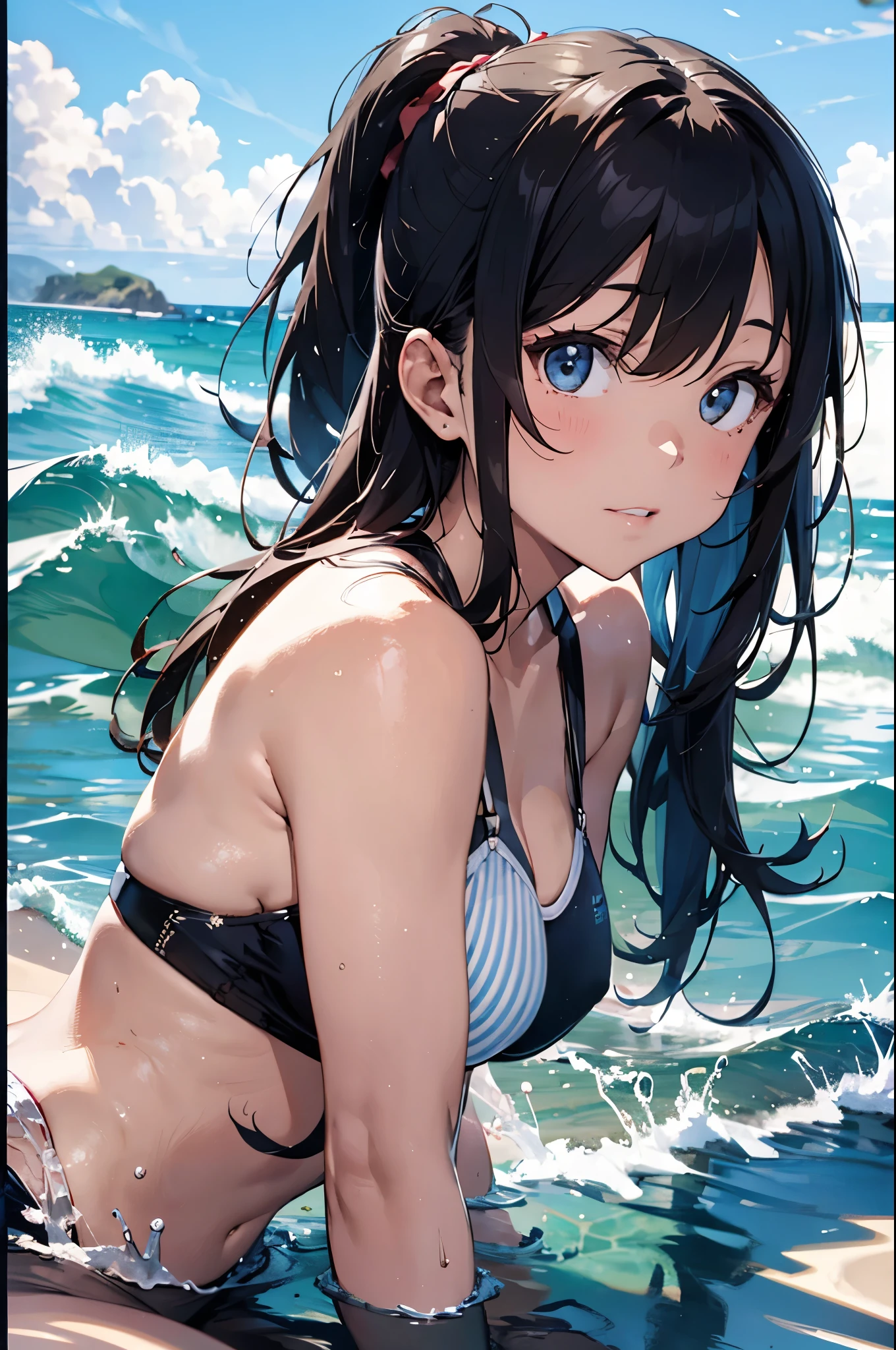 4K,8k,High resolution,
One beautiful young woman,Silver Hair、ponytail、
(Soft Saturation:1.3), (Fair skin:1.2),
(ultra-Detailed Background, Detailed Background), Bokeh,
break'Smiling portrait.,
When viewed from the front, The composition is symmetrical,
Looking straight at you with serious eyes,
break Swimwear, White Bikini, Center of chest,
Outdoor, Sea surface, null, sunlight,Summer beach, Sandy Beach,
Strong light, Front lighting,
(:1.3), (Cowboy Shot:1.2),
Front brake angle,
View your audience,
Dynamic pose,
sitting on the beach
Seaweed、Seaweed、Seaweed、Seaweed、Seaweed、Seaweed、Seaweed、