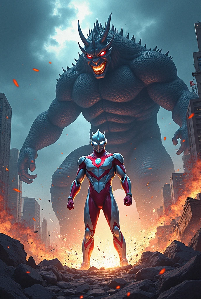 an "ultraman" illustration fighting with onster