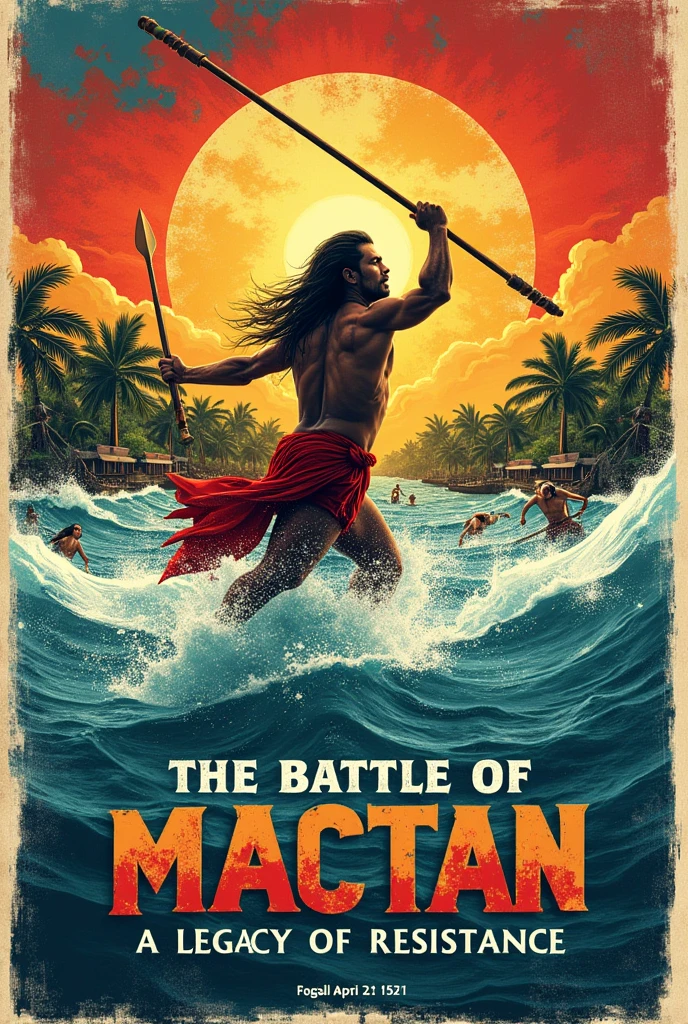 Generate an image of Generate an image of Okay, I can help you create a poster design concept based on the information about the Battle of Mactan. Here's a breakdown of the elements and ideas:
Theme: The Battle of Mactan as a symbol of Filipino resistance and national pride.
Visuals:
- Central Image: A powerful image of Lapu-Lapu, perhaps in the midst of battle, showcasing his strength and determination. You could use a stylized illustration or a historically accurate depiction.
- Background: A dynamic background that evokes the scene of the battle. Consider using colors and textures that represent the island of Mactan, such as blue for the sea, green for the vegetation, and brown for the earth.
- Symbols:
- Philippine Flag: Include the Philippine flag prominently, representing the nation and its heritage.
- Weapons: Depict traditional Filipino weapons like spears and swords, contrasting them with the muskets and armor of the Spanish.
- Waves: Use stylized waves to represent the sea surrounding Mactan, symbolizing the journey and the struggle for freedom.
Text:
- Headline: "The Battle of Mactan: A Legacy of Resistance" or "Lapu-Lapu: National Hero"
- Subtext: A concise summary of the battle's significance, highlighting Lapu-Lapu's bravery and the Filipino spirit of resistance.
- Date: "April 27, 1521" (Prominently displayed)
Color Palette:
- Dominant Colors: Red, blue, and yellow (Philippine flag colors)
- Accent Colors: Green, brown, and gold (representing the island and its resources)
Layout:
- Balanced and Dynamic: Create a visually appealing layout that draws the viewer's attention to the central image and text.
- Collage Style: Consider incorporating multiple elements in a collage-like format, similar to the posters you showed me.
Additional Tips:
- Font Choice: Use a bold and impactful font for the headline, and a more readable font for the subtext.
- Visual Hierarchy: Use size and placement to guide the viewer