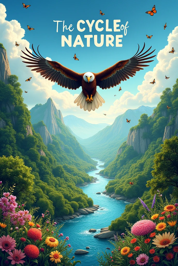 make a poster that illustrating saving the environment. The Cycle of Nature: Illustrate the interconnectedness of nature through a visual representation of the food chain, water cycle, or pollination. This demonstrates the delicate balance and the importance of preserving it.
