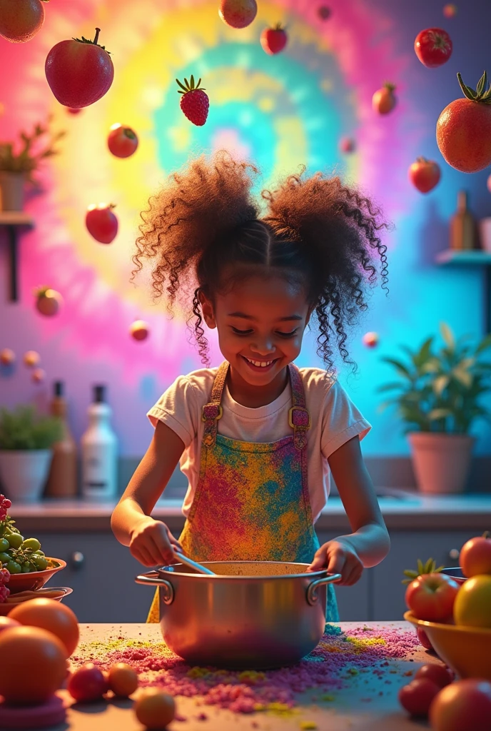 Girl cooking on a psychedelic background
