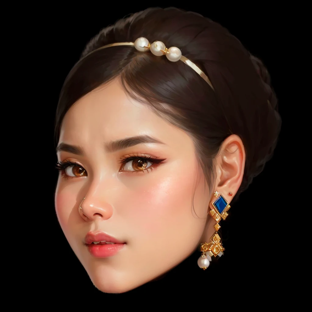 a close up of a woman wearing a headband and earrings, south east asian with round face, portrait of modern darna, digital art of an elegant, headshot profile picture, nivanh chanthara, inspired by Sim Sa-jeong, with round face, blackpink jennie, girl with a pearl earringl, south east asian with long, asian face