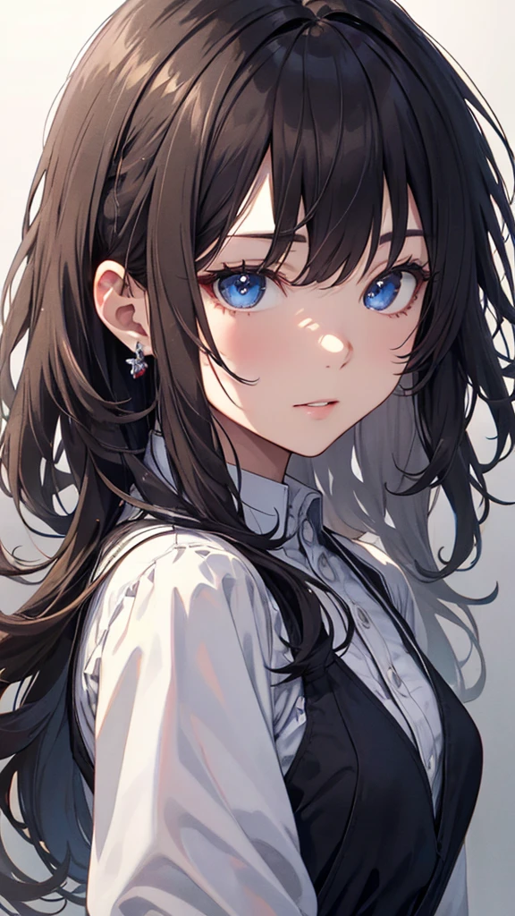 masterpiece、Highest quality、High resolution、High-quality images、8k, 、Skin Radiance、Texture of skin and clothing、Expression of fine eyes、Black Hair、Long Hair Girl、dress, 美Shii明るい赤い目, Fuller lips, Gorgeous face with attention to detail, Rin々Shii, charm, (Perfectly detailed face), (美Shii手) Photorealistic images, Written boundary depth, Lightly wavy hair