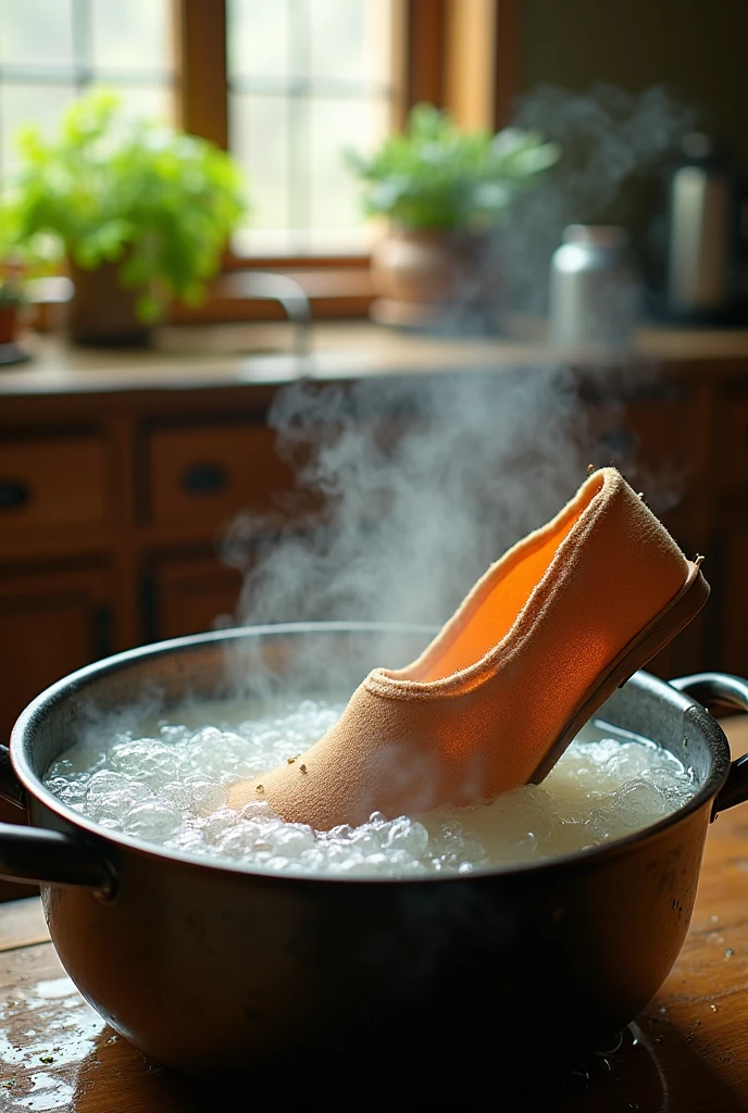 Slipper in boiling water
