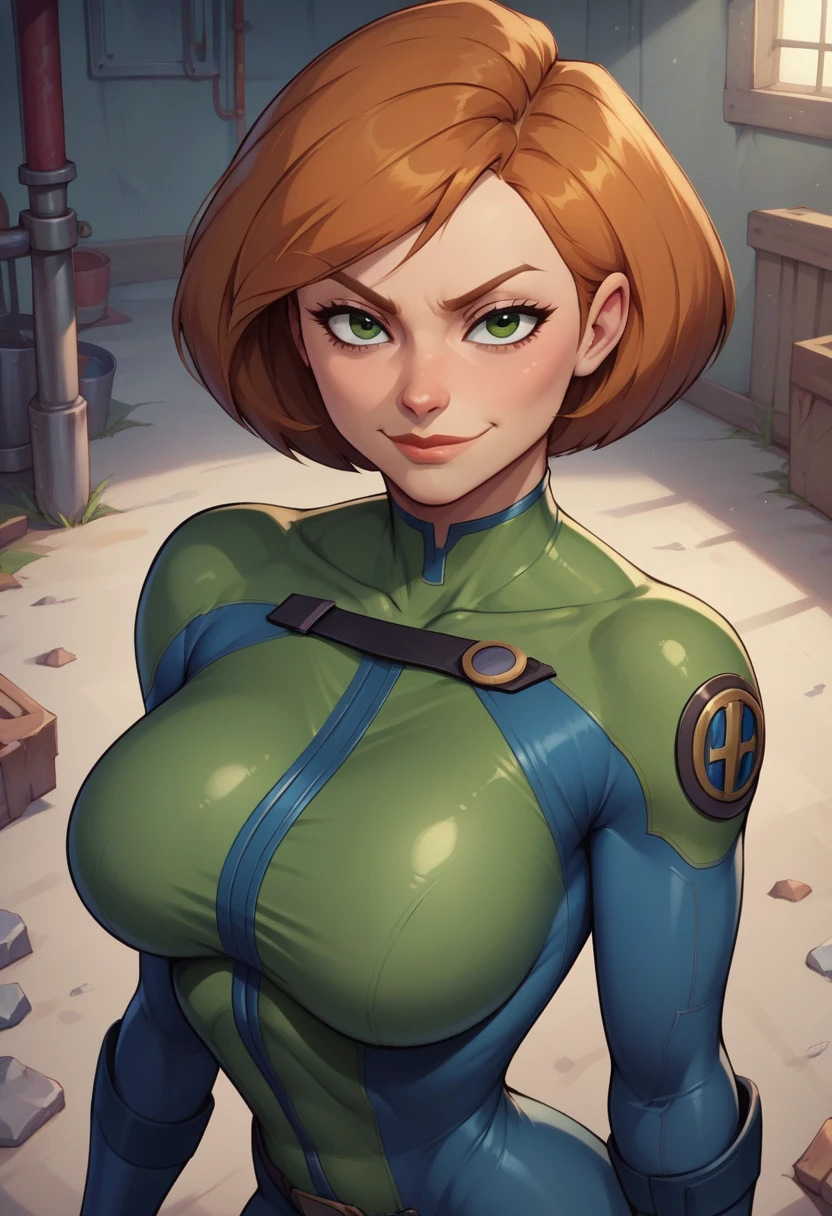 beautiful woman , ranma chan girl, redhead, 21 years old , very beautiful, blue eyes, huge breasts, low cut blouse and tight green pants, thick legs, big ass, big , nsfw