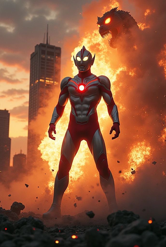 an "ultraman" illustration fighting with onster