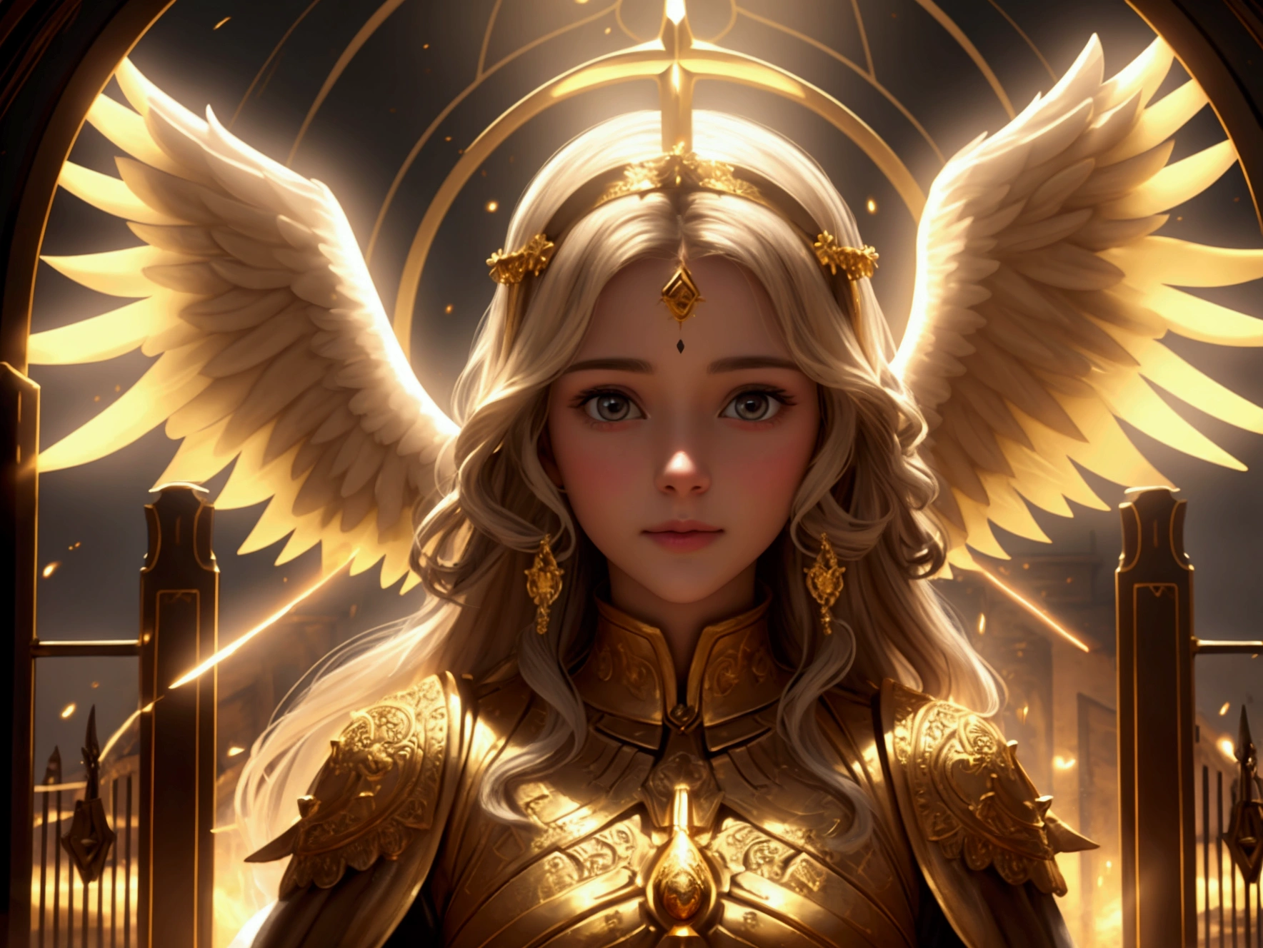 (masterpiece, best quality),  stylized digital art,  <lora:add_detail_v5:1>, <lora:anime3d:0.75>, <lora:3DMM_V12:0.25>, 3DMM,
1 girl, adult polish woman, freckles, brown eyes, brown straight hair,
portrait, (bloody scars:0.7), looking down, solo, half shot, detailed background, (<lora:BlessedTech:0.6>,   scifi, blessedtech theme:1.1), angelic face, divine fury,   cleric, dynamic pose, floating rocks, orange engraved plate armor, [halo:crown:0.4] hovering above head,   divine ray of light,  holy amulet, bright clouds,  reflections, dark cave, majestic atmosphere,  hair blowing in wind,
<lora:zaunT_zaunV1:0.3>,