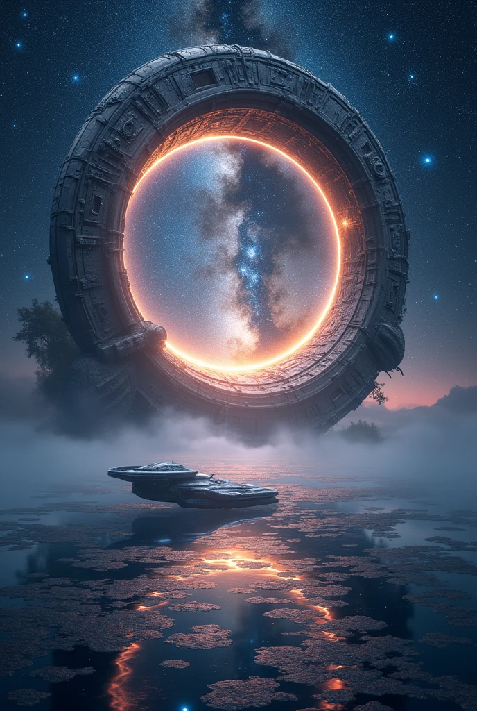 masterpiece, super detail, uhd, 8k, super detail, best quality, Milky Way, Milky Way, universe space, star々The ocean, Spaceship, Countless sparkles, Circular Gate of Space-Time, the center is shining, There is light around the circle, super ancient technology, Go through the gate