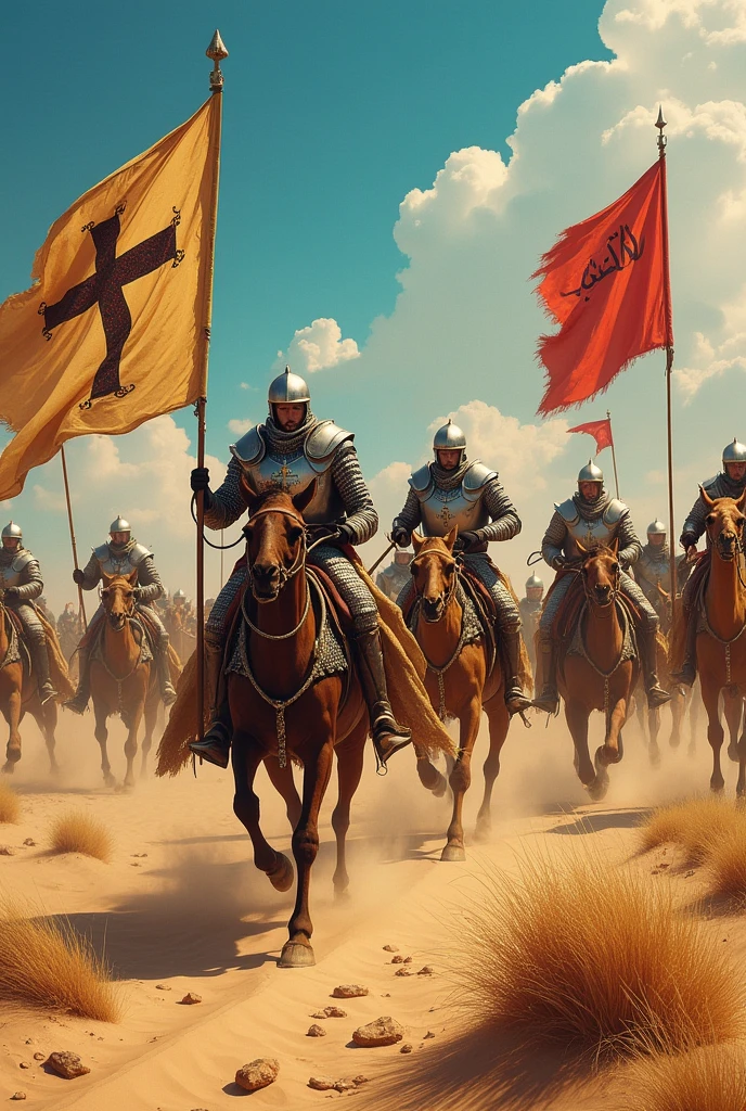 Armored troops with large crosses fought Muslim troops carrying camels and banners of their Lord (Allah