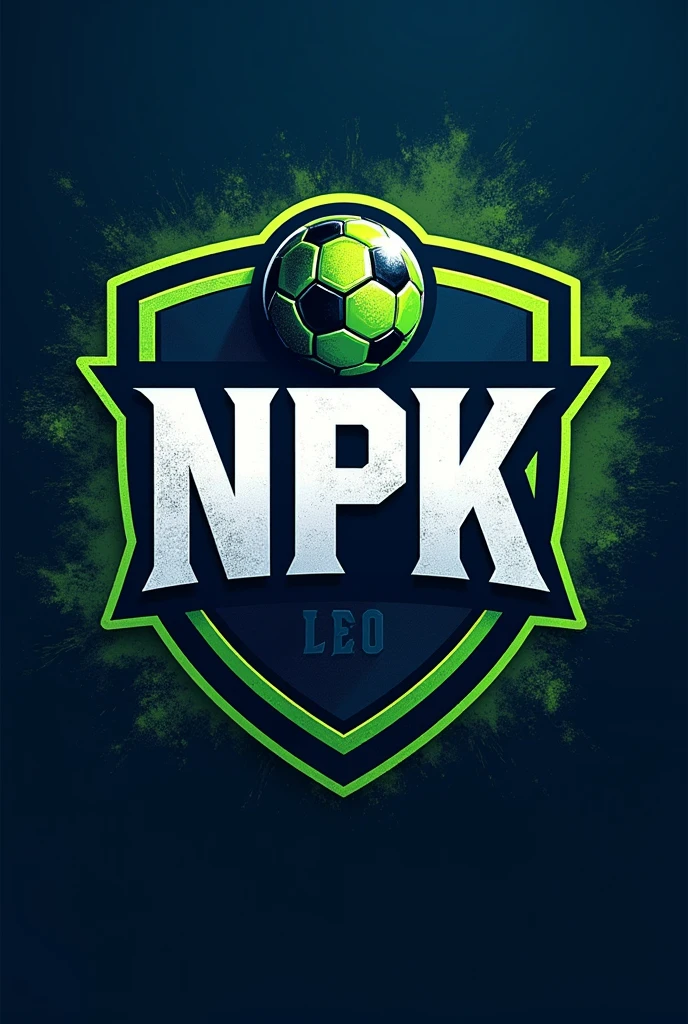 Create a football shield for a team called NPK with the team name highlighted and the table of elements in the background
