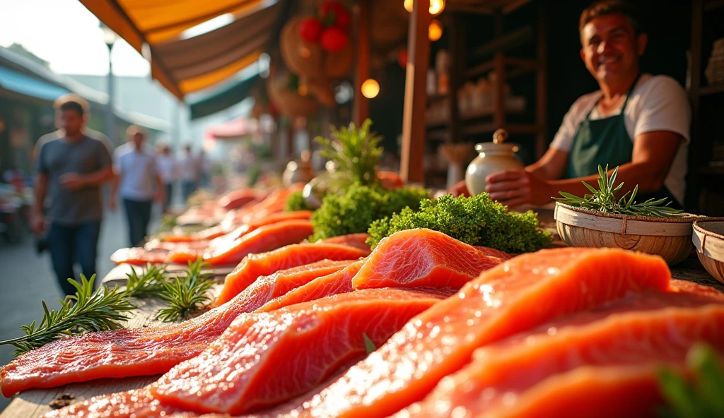 Colourful fish fillets on sale at the market