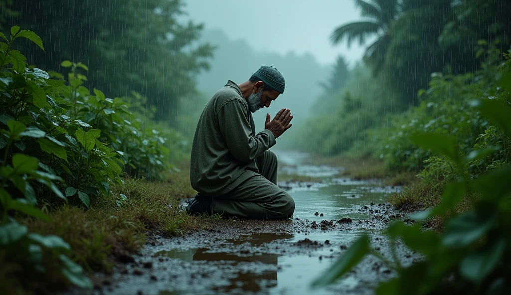 Ali prayed to Allah, "O Allah, help us in this difficult time and keep us safe." Soon the rain stopped and the water gradually receded.