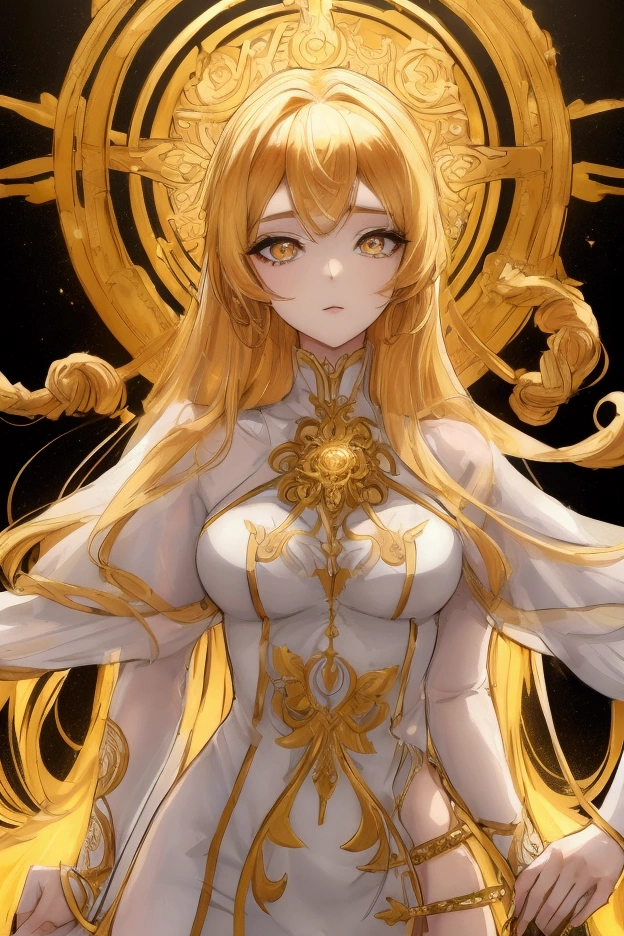 goddess, goddess der Liebe, golden hair, gold eyes, beautiful woman, Lightly dressed, Dressed provocatively, in der Natur, Anime Style
