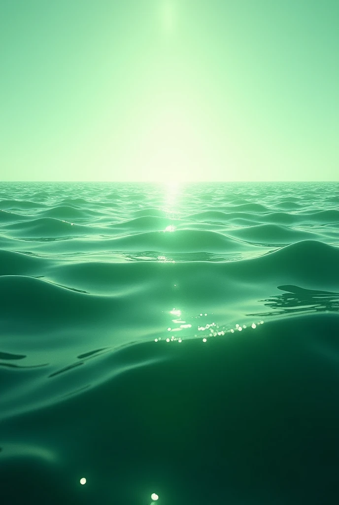 An open sea in the middle , seen in 1st person and the whole image in green color.