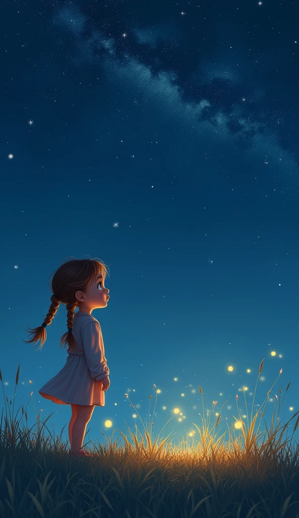 A girl looking up at the starry sky on a hill