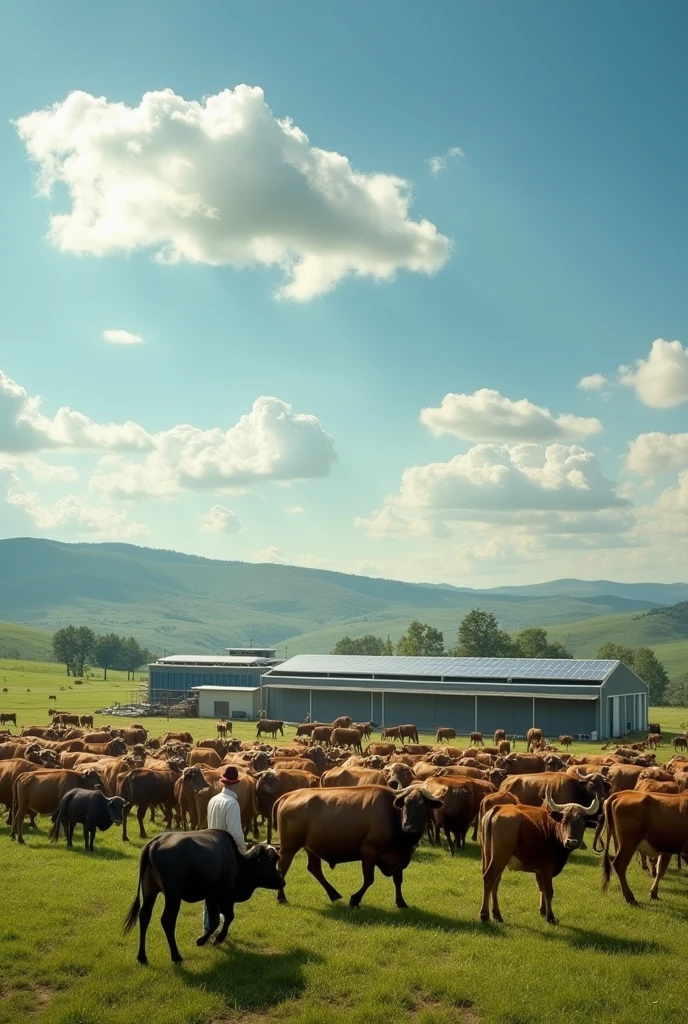 Generate images about cattle and buffalo and corporate livestock farming