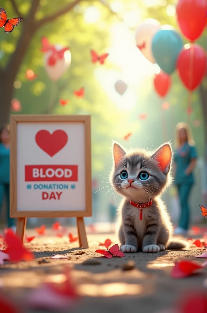 Realistic cute kitten Blood Donation Day