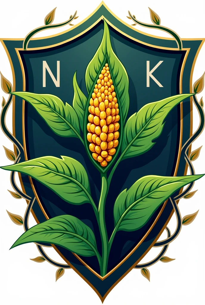 Create a football shield for a team called NPK, with a soybean plant as a symbol and the table of elements in the background