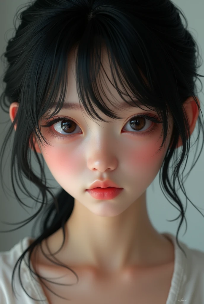 Realistic glowing skin, ,Always look at the camera, ,(sweating:1.2),Black Hair,short hair,Tie your hair short,Silky translucent white skin,best Realistic depiction,(Very detailed美しい顔), Great face and eyes, (Highest quality:1.4), (Very detailedな), (Very detailed CG 統合 8k 壁紙), Very detailed, High resolution raw color photos, Professional photography, Realistic portrait,
(Detailed RAW photos of the girl's whole body), Canon EOS R5 250mm, Sharp focus, Cinema Lighting, (No makeup:1.2), Fine skin, Delicate collarbone,(Ultra-high resolution:1.6), (Realistic:1.6),