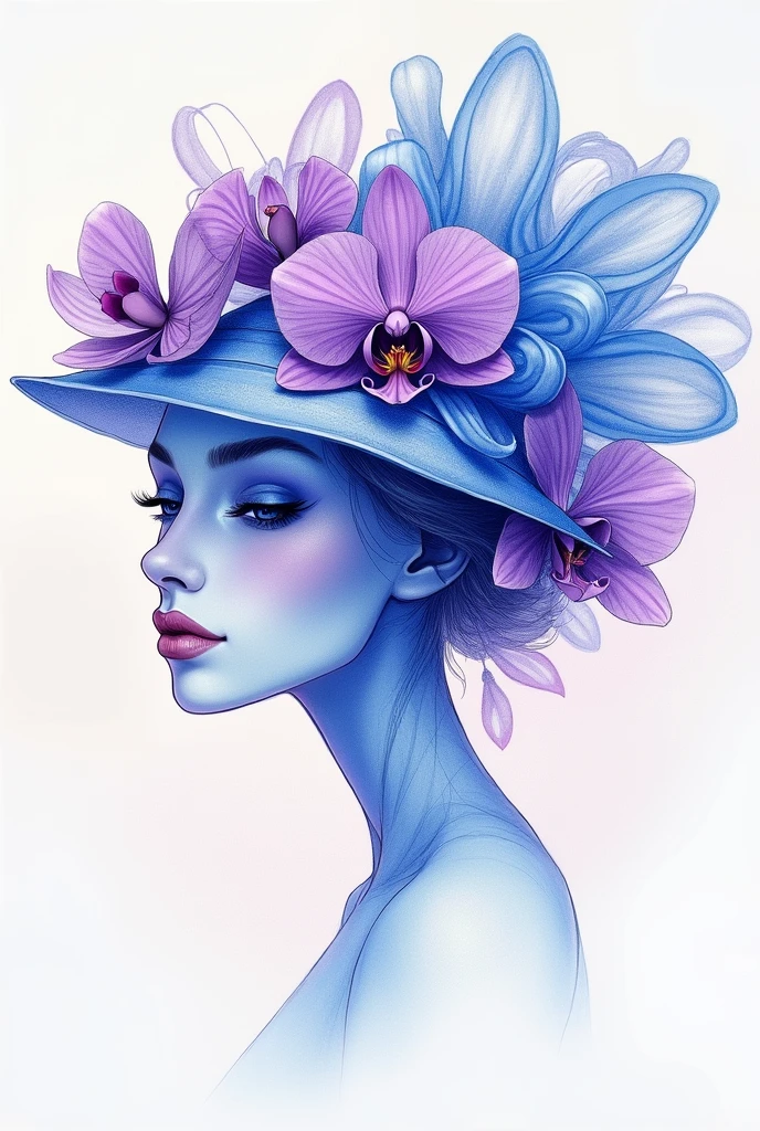 blue purple Orchid flower fashion inspired weaving hat made with ribbons for design development drawing