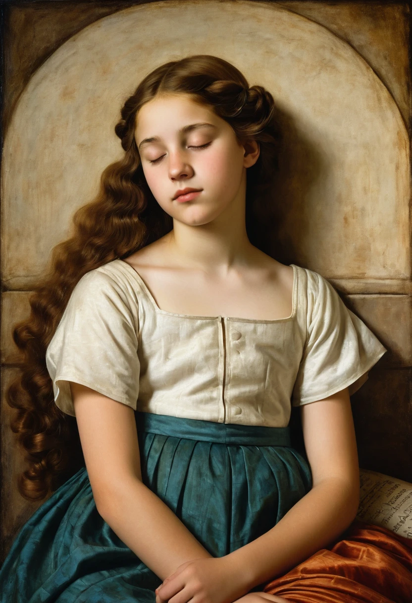 girl 13 years old schoolgirl in the style of the famous painting 1510 year Sleeping Venus Giorgione