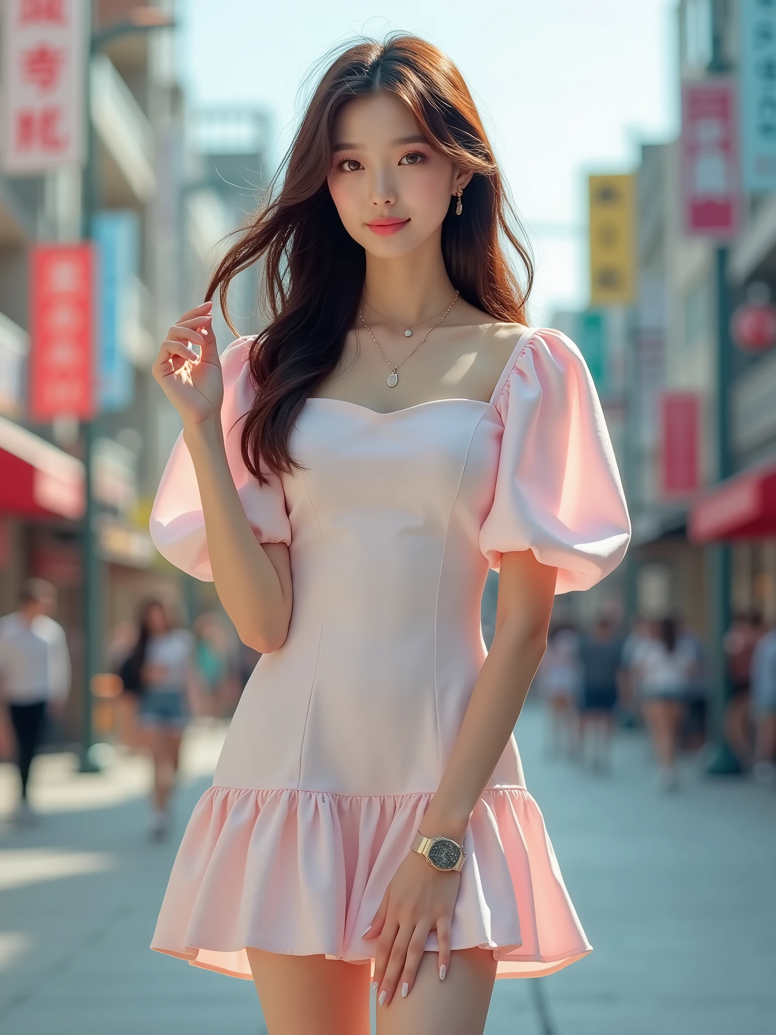 1 Girl,roadside,Soft Light,Chinese Beauty,dress,Long hair