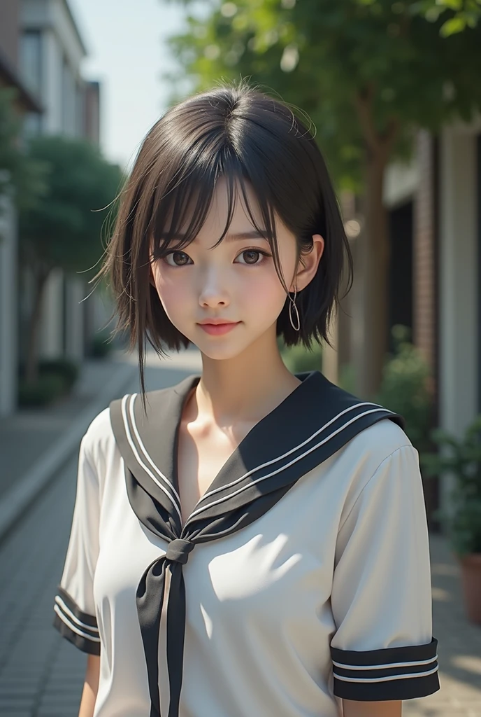 Realistic glowing skin, ,Always look at the camera, ,(sweating:1.2),Black Hair,short hair,Tie your hair short,Silky translucent white skin,best Realistic depiction,(Very detailed美しい顔), Great face and eyes, (Highest quality:1.4), (Very detailedな), (Very detailed CG 統合 8k 壁紙), Very detailed, High resolution raw color photos, Professional photography, Realistic portrait,
(Detailed RAW photos of the girl's whole body), Canon EOS R5 250mm, Sharp focus, Cinema Lighting, (No makeup:1.2), Fine skin, Delicate collarbone,(Ultra-high resolution:1.6), (Realistic:1.6),