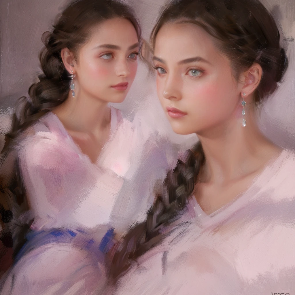 close-up glamour shot of 1girl, light pink braided hair, silver eyes, glossy lips, sapphire earrings, iper-realistic, masterpiece, cinematic lighting, best quality, anatomically perfect.
