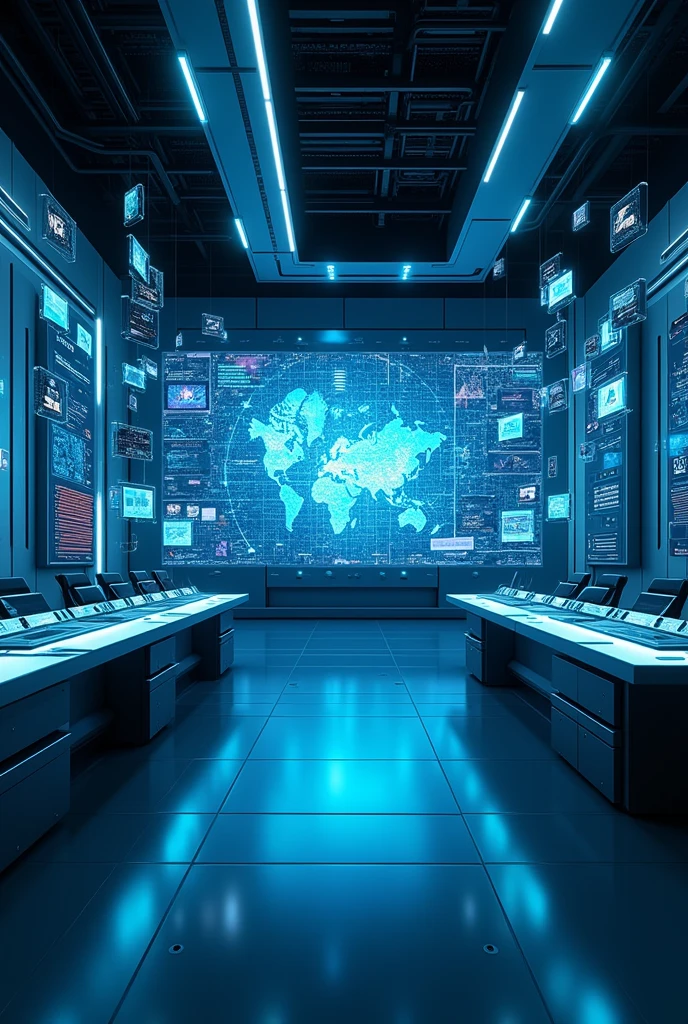  big Room with computer screen with advance technology without human 