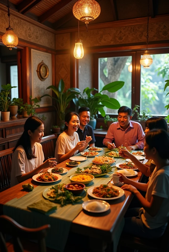 Family dinner in the Burmese traditional old house.