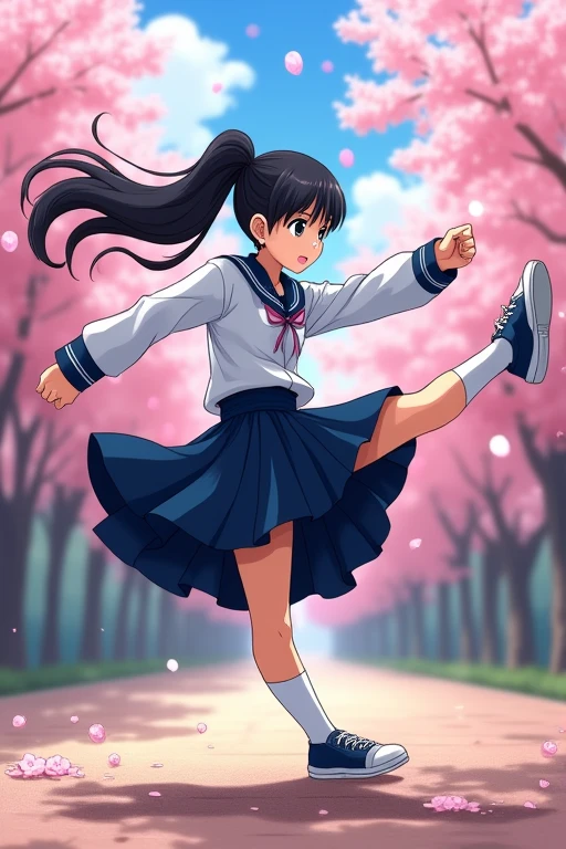 Junior high school girls uniform front kick