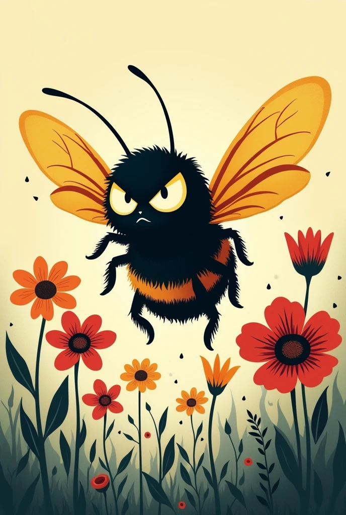 Angry bee drawing right side cartoon silhouette 