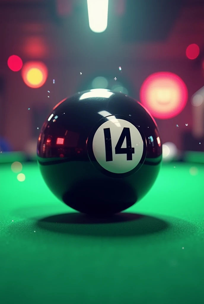 A black 2D pixelated number 14 snooker ball