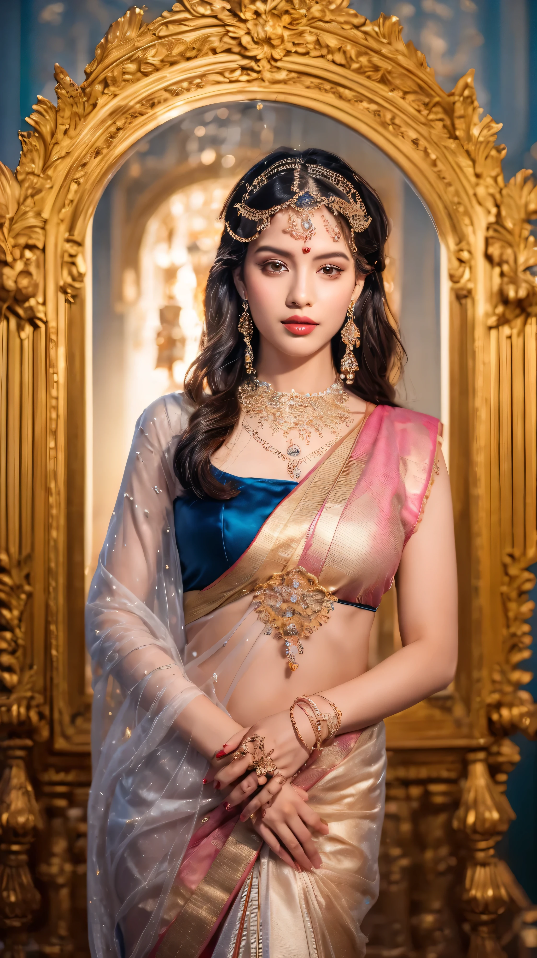 ((Best quality, 8k, Masterpiece :1.3)), Sharp focus :1.2, Generate a realistic image of a beautiful sexy Indian woman dressed in a white Kasava saree, adorned with traditional ornaments, standing in a well-lit room with cinematic lighting. ((Front view, random elegant pose)), and there is a sense of grace and elegance in her posture. The background should complement the scene, enhancing the overall aesthetic appeal of the image. Photography by Brandon Woelfel, Full shot: Canon EF 16-35mm f/2.8L III USM lens on a Canon EOS 5D Mark IV camera, ultra realistic, 32k, HD