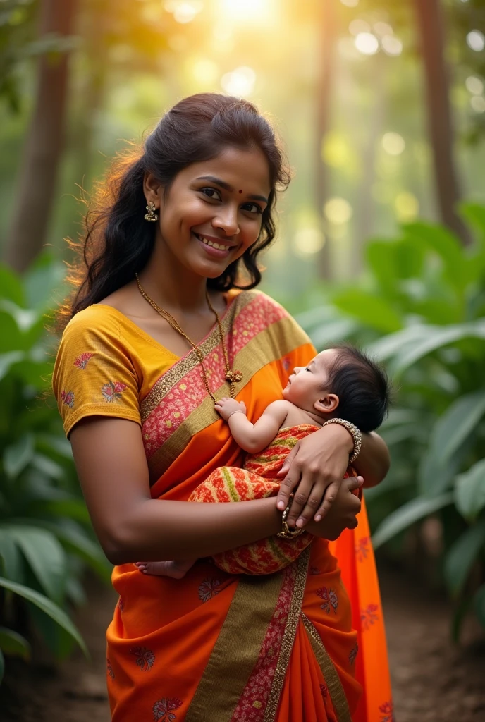 South Indian dark skin women having and face the camera and standing