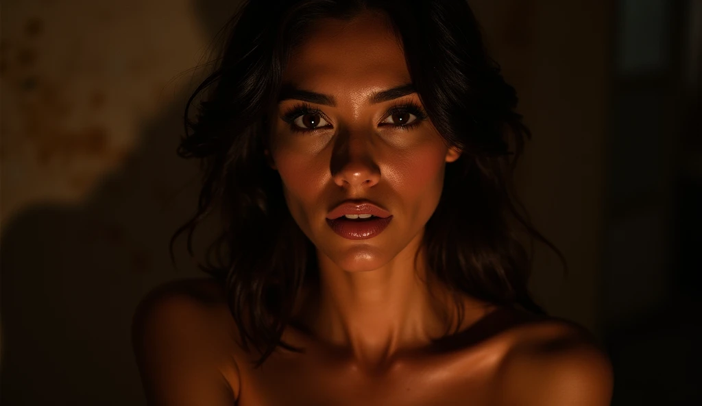 She stands with radiant elegance against a black background, which enhances her beauty and presence. Her skin, with a warm golden tone, shines with a healthy glow under the lighting that highlights her against the dark backdrop. Her symmetrical face is framed by intense green eyes, capturing attention with their captivating depth. Well-defined eyebrows accentuate the intensity of her gaze, while her full lips curve into a confident and charming smile. Her long, curly, dark hair cascades in voluminous waves, elegantly framing her face.
She is captured in a full-body shot, completely nude, with her arms extended out to the sides and her gaze directed upward. Her posture highlights her slender, toned figure, showcasing confidence and openness. Her outstretched arms and upright torso create a sense of freedom and grandeur, while her upward gaze conveys an air of aspiration and serenity.
Her hands and feet are depicted with perfect detail, showing their natural, well-defined shape. Her fingers and toes are delicately articulated, adding to the overall elegance of the image. Her nipples are proportionate to her figure, harmoniously integrated into the composition of her body.
The black background enhances the contrast, making the colors and silhouette of the model stand out even more. This dark backdrop highlights the details of her skin and creates a sophisticated and striking atmosphere.
The camera used is the Canon EOS R5. The lens is a 24-70mm f/2.8 for versatility and sharp detail. The resolution is set to the highest available. ISO is kept between 100 and 800 to avoid noise, adjusted only if lighting is insufficient. Aperture is set to f/2.8 for selective focus and good bokeh. Shutter speed is set to 1/500s or faster to freeze motion. White balance is adjusted to "Daylight" or manually according to lighting conditions. Autofocus with a single point is used on the model's eyes, and burst mode is employed to capture multiple images in quick succession.