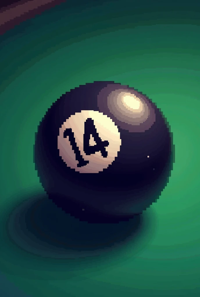 A 2D pixelated snooker ball number 14 in black