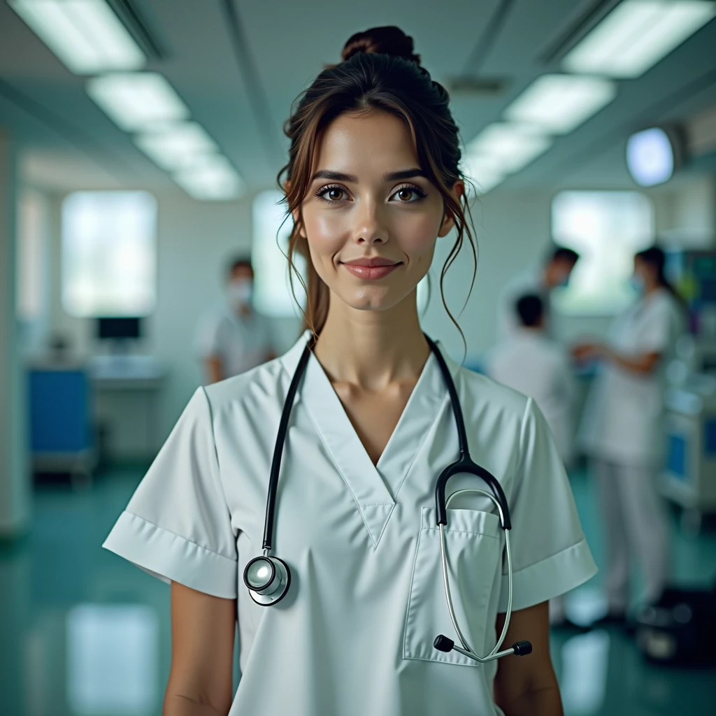 Best Quality, masterpiece, ultra high resolution, (reality: 1.4), Photo original, 1 girl, Dressed conservatively, nurse clothes, movie lighting, big breasts, Cover the chest