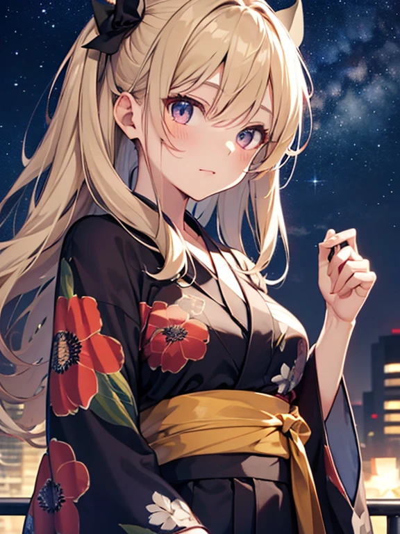 (Starry Sky), yukata, night, cute, Beauty, Tohsaka Rin, (masterpiece), highest quality, 1girl, uhd, retina, masterpiece, ccurate, anatomically correct, textured skin, super detail, high details, high quality, best quality, highres, 4K