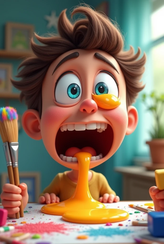 Getiing glue in the eye while using it and eye closed glue comming out and face should be scared and it should be in a animation type photo