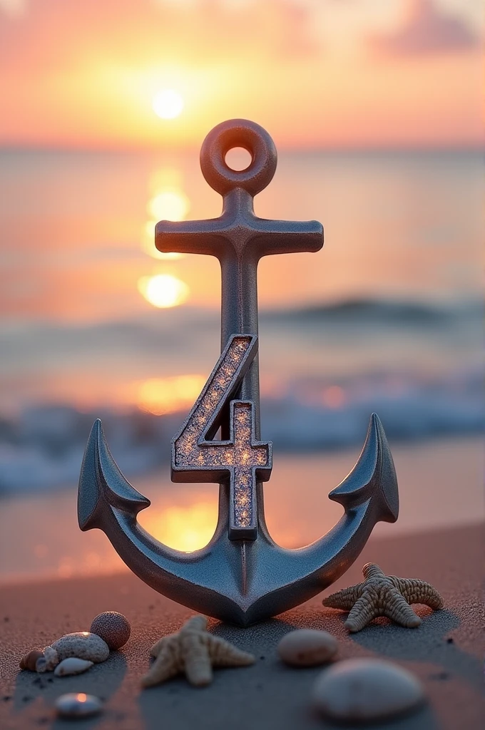Anchor in the shape of a heart and the number 4


