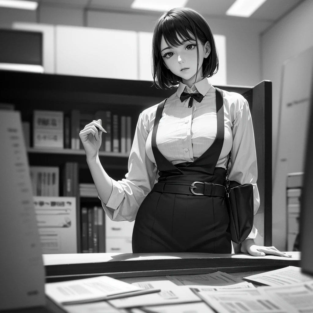 1930s, Japan, One Woman, ((1930s Costume)), Looking straight ahead, good posture, face and upper body, Portrait, office worker, nervous, white collar, nervousness