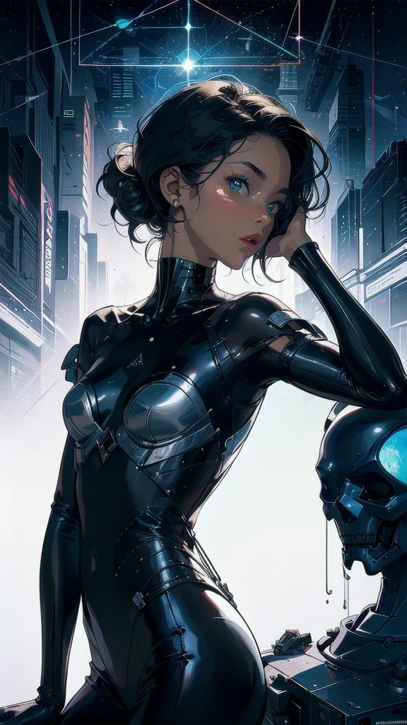 (((masterpiece, highest quality))),(((solo:1.2))),(((1girl:1.2))),32k wallpaper, very detailed, poster, vintage science fiction,(((((geometric cinematic movie poster))))), ((((bauhaus)))),(((abstract))),((((mid century modern)))),(((((portfolio))))),(((((Close-up))))),(((((bust up))))),((((more various angle)))),(((highlight))),((((heterochromia)))),(((complete. detailed face))),(((Extremely talented))),(((most complecated machine))),(((Overall colorfully))),((((((Absolutely simple background)))))),(((great black skin alone woman))),