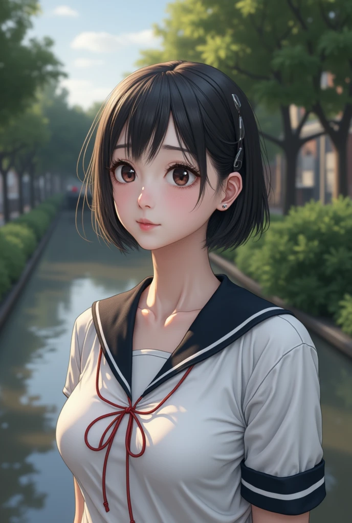 Realistic glowing skin, (sweating:1.4),Stand backwards,Look back at your face,Always look at the camera, (When the uniform gets wet with sweat, it becomes transparent..:1.4),(sweating:1.2),(Nipples:1.8),
Classic black and white sailor uniform,Summer clothes,Cold look,Cold Stare,Black Hair,short hair,Tie your hair short,Silky translucent white skin,best Realistic depiction,(Very detailed美しい顔), Great face and eyes, (Highest quality:1.4), (Very detailedな), (Very detailed CG 統合 8k 壁紙), Very detailed, High resolution raw color photos, Professional photography, Realistic portrait,
(Detailed RAW photos of the girl's whole body), Canon EOS R5 250mm, Sharp focus, Cinema Lighting, (No makeup:1.2), Fine skin, Delicate collarbone,Fine texture of the sailor uniform,Very Realistic sailor uniform texture,(Ultra-high resolution:1.6), (Realistic:1.6),