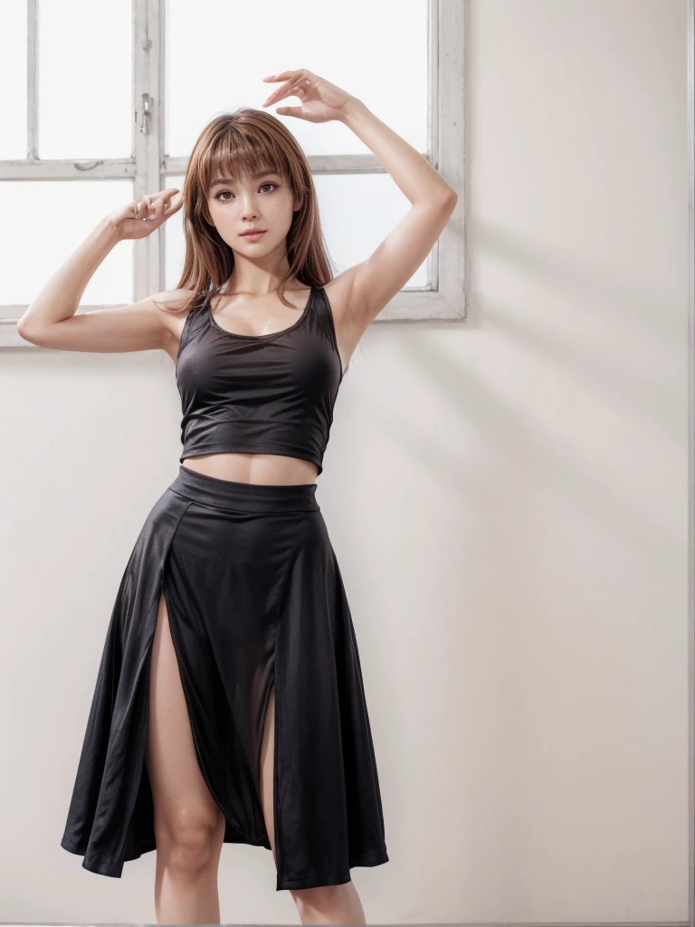 Kasumi, brown eyes, (best quality, ultra detail), (realistic:1.37), beautiful and detailed face, ultra-realistic texture, Delicate face, delicate body, red lipstick, bright colors. high definition, 8K, expression with a slight cute smile and sexy