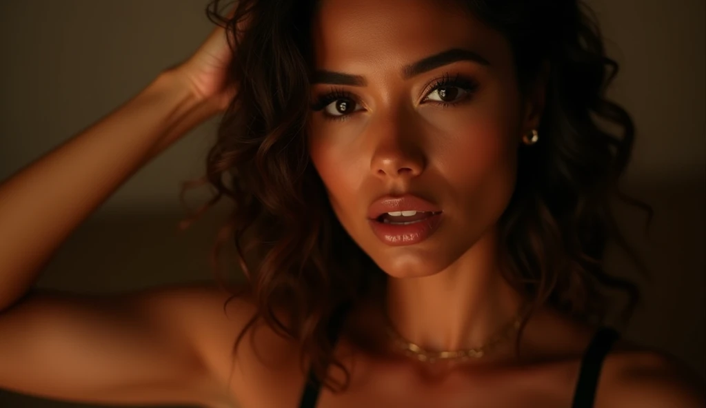 a sensual latina woman, 30 years old, with a perfect body, detailed facial features, detailed eyes, detailed lips, seductive expression, provocative pose, dramatic lighting, cinematic composition, warm color tones, (best quality,8k,highres,masterpiece:1.2),ultra-detailed,(realistic,photorealistic,photo-realistic:1.37),digital art,chiaroscuro lighting,dramatic shadows,dramatic highlights,glamour photography