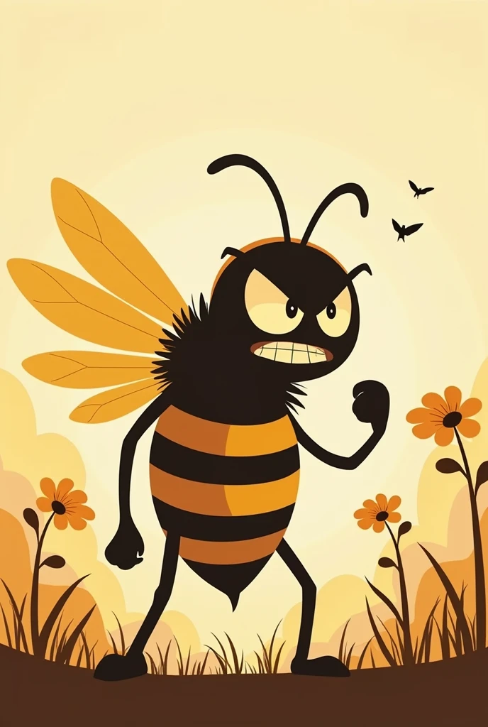 Angry bee drawing right side cartoon silhouette